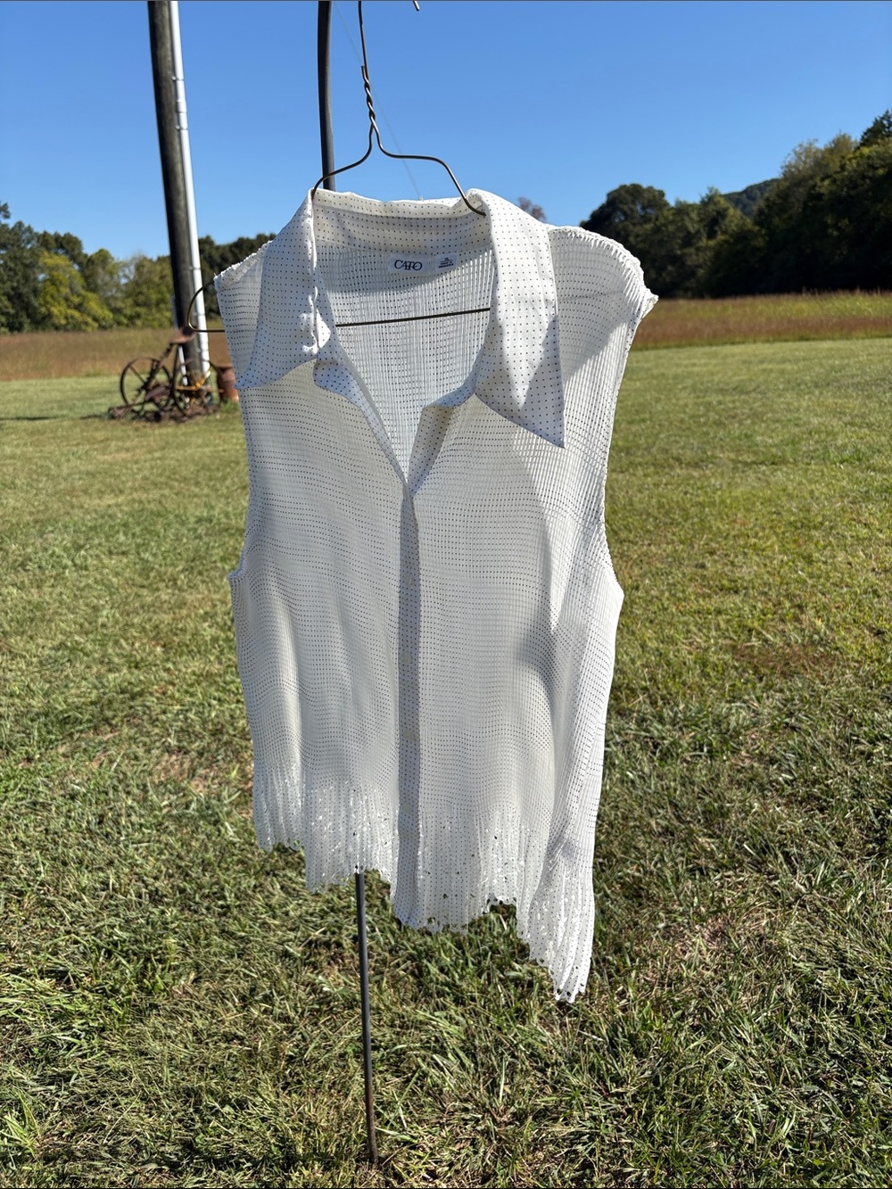Cato White Open-Knit Sleeveless Collared Camisole